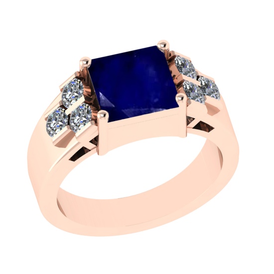3.66 Ctw VS/SI1 Blue Sapphire and Diamond 14k Rose Gold Engagement Ring (AL