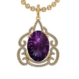 21.77 Ctw VS/SI1 Amethyst and Diamond 14K Yellow Gold Pendant