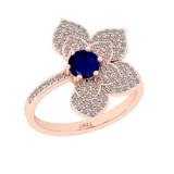 0.92 Ctw VS/SI1 Blue sapphire and Diamond Prong Set 14K Rose Gold Engagemen