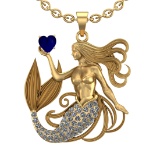5.01 Ctw VS/SI1 Blue Sapphire and Diamond 14k Yellow Gold Pandant (ALL DIAM