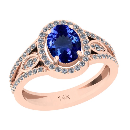 1.90 Ctw VS/SI1 Tanzanite And Diamond 18k Rose Gold Cocktail Ring