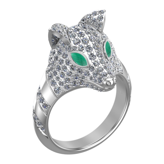 2.31 Ctw VS/SI1 Emerald and Diamond 14k white Gold Animal theme Ring (ALL D