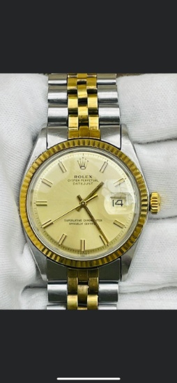 USED 36MM ROLEX TWO-TONE DATEJUST IN EXCELLENT CONDITION COMES WITH BOX & P