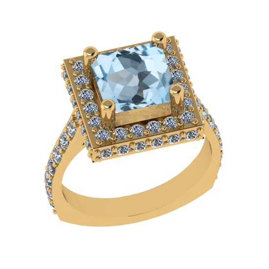 3.21 Ctw VS/SI1 Blue Topaz And Diamond 14K Yellow Gold Engagement Ring( ALL