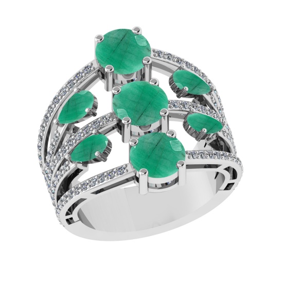 4.22 Ctw VS/SI1 Emerald and Diamond 14k white Gold Engagement Ring (ALL DIA