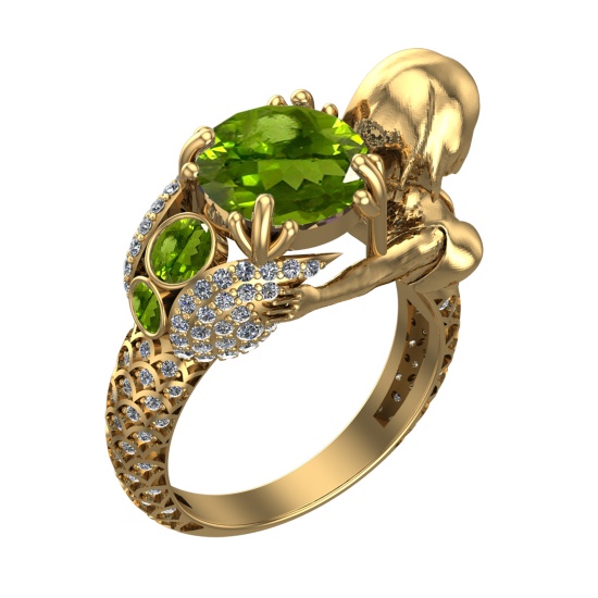4.92 Ctw VS/SI1 Peridot and Diamond Set 10K Yellow Gold Engagement Ring (AL