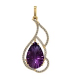 68.07 Ctw SI2/SI1 Amethyst and Diamond Prong Set 14k Yellow Gold Pendant (A