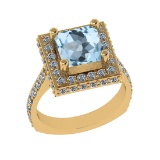 3.21 Ctw VS/SI1 Blue Topaz And Diamond 14K Yellow Gold Engagement Ring( ALL