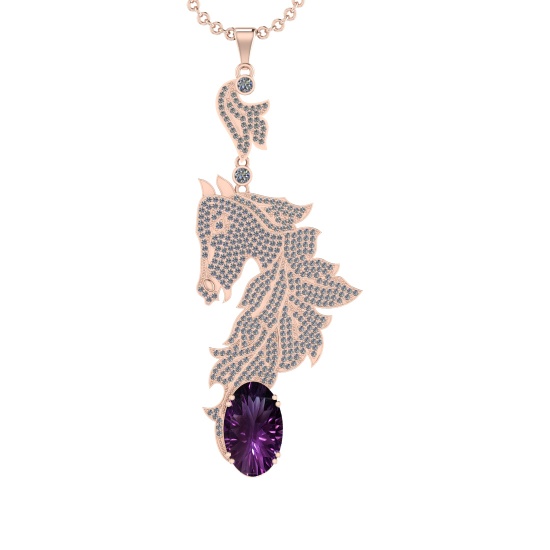 25.49 Ctw VS/SI1 Amethyst and Diamond Prong Set 14k Rose Gold Pendant (ALL