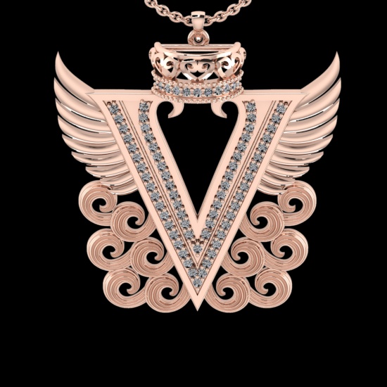 0.36 Ctw VS/SI1 Diamond Prong Set 18K Rose Gold Letter theme ( V) Necklace