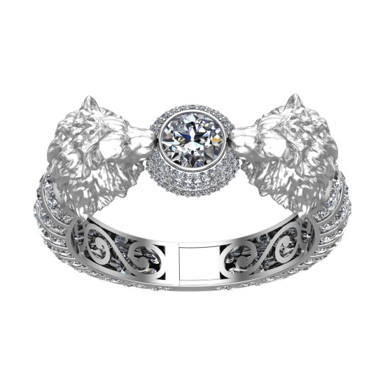 41.73 Ctw VS/SI1 Diamond 14k white Gold Creature Theme lion Bracelet Bangle