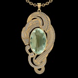 60.60 Ctw VS/SI1 Green Amethyst And Diamond 14k Yellow Gold Pendant Neklace