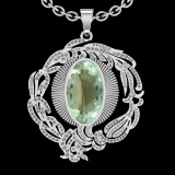 22.03 Ctw VS/SI1 Green Amethyst And Diamond 14k White Gold Pendant Neklace(