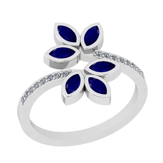 0.72 Ctw VS/SI1 Blue Sapphire And Diamond 14K White Gold Bypass Ring