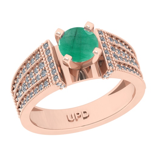 1.26 Ctw VS/SI1 Emerald and Diamond 14k Rose Gold Engagement Ring (ALL DIAM