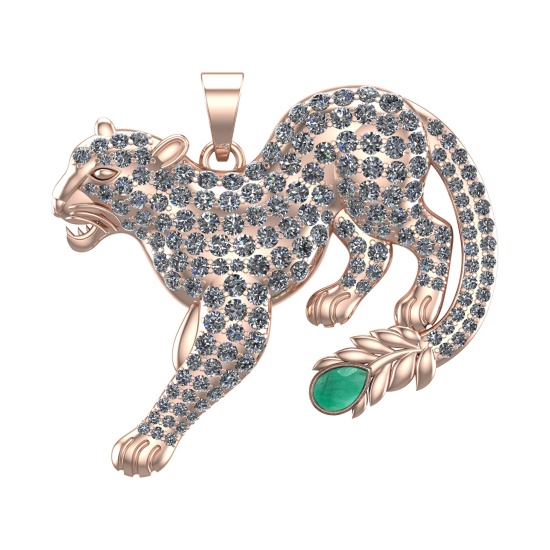 6.61 Ctw VS/SI1 Emerald and Diamond 14k Rose Gold creature theme panther Pe