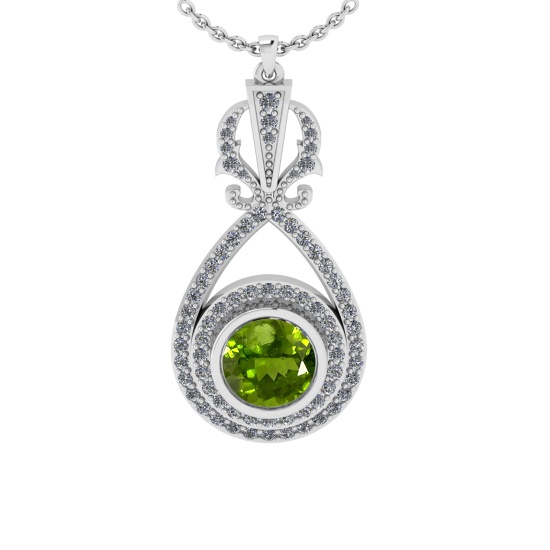 1.85 Ctw VS/SI1 Peridot and Diamond 10K white Gold Pendant (ALL DIAMOND ARE