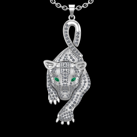3.80 Ctw VS/SI1 Diamond Prong Set 18K White Gold Animal theme Lion Necklace