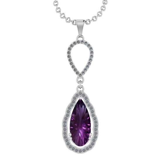 13.84 Ctw VS/SI1 Amethyst and Diamond Prong Set 14k White Gold Pendant (ALL