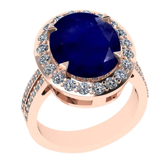 5.55 Ctw VS/SI1 Blue Sapphire And Diamond 14K Rose Gold Engagement Ring