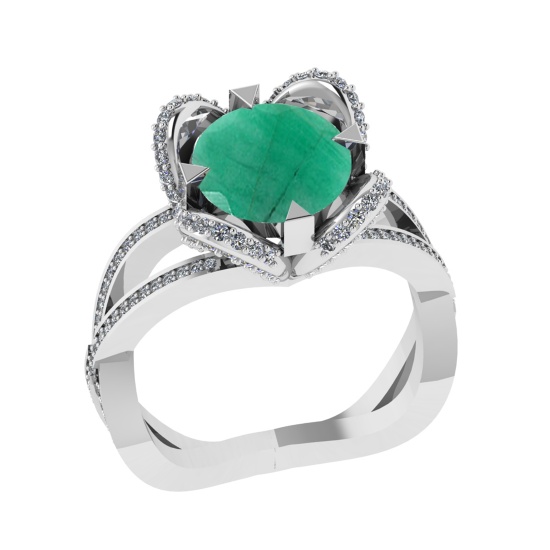 3.40 Ctw VS/SI1 Emerald and Diamond 14k white Gold Engagement Ring