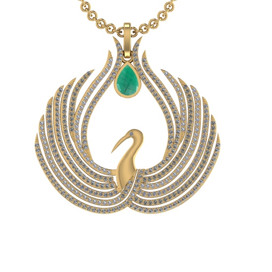 7.52 Ctw VS/SI1 Emerald and Diamond 14K Yellow Gold Pendant (ALL DIAMOND AR