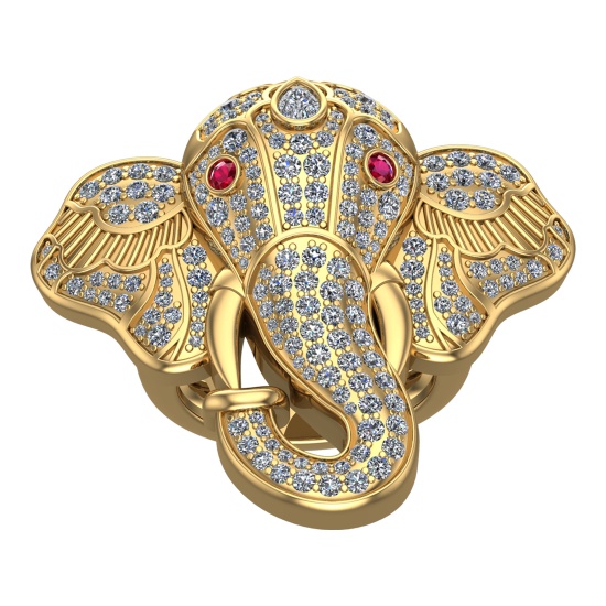 3.09 Ctw VS/SI1 Diamond 14k Yellow Gold Elephant theme Ring (ALL DIAMOND AR