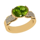 2.98 Ctw VS/SI1 Peridot And Diamond 14K Yellow Gold Engagement Ring( ALL DI