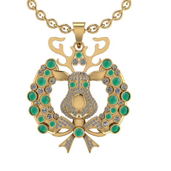 3.02Ctw VS/SI1 Emerald and Diamond 14K Yellow Gold Necklace(ALL DIAMOND ARE