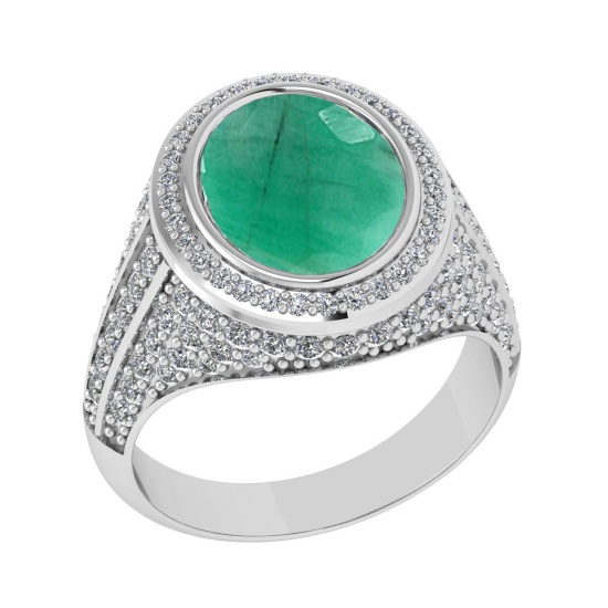 4.70 Ctw VS/SI1 Emerald and Diamond Prong Set 14K White Gold Engagement Rin