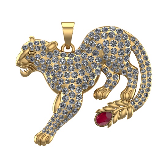 6.61 Ctw VS/SI1 Ruby and Diamond 14k Yellow Gold creature theme panther Pen