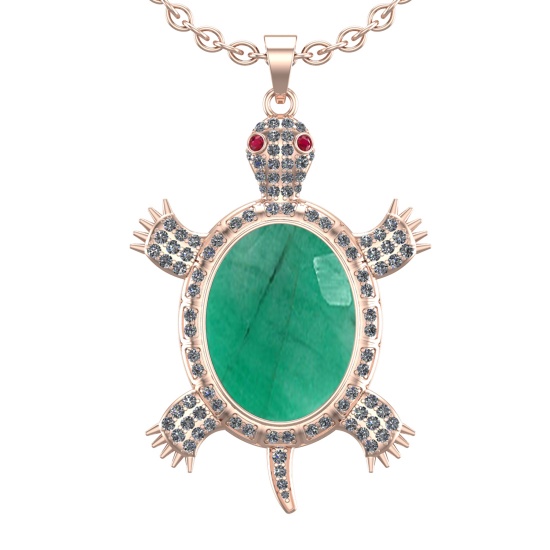 9.20 Ctw VS/SI1 Emerald and Diamond 14K Rose Gold Pendant (ALL DIAMOND ARE