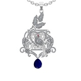 4.41 Ctw VS/SI1 Blue Sapphire and Diamond Prong Set 14K White Gold Pendant