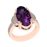 14.46 Ctw VS/SI1 Amethyst and Diamond Prong Set 14k Rose Gold Engagement Ri