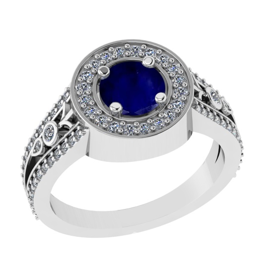 1.36 Ctw VS/SI1 Blue Sapphire and Diamond 14k white Gold Engagement Ring