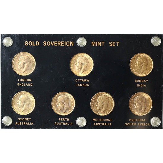 7 Mints Gold Sovereign Set George V AU-UNC