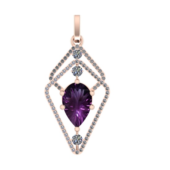 59.06 Ctw SI2/SI1 Amethyst and Diamond Prong Set 14k Rose Gold Pendant (ALL