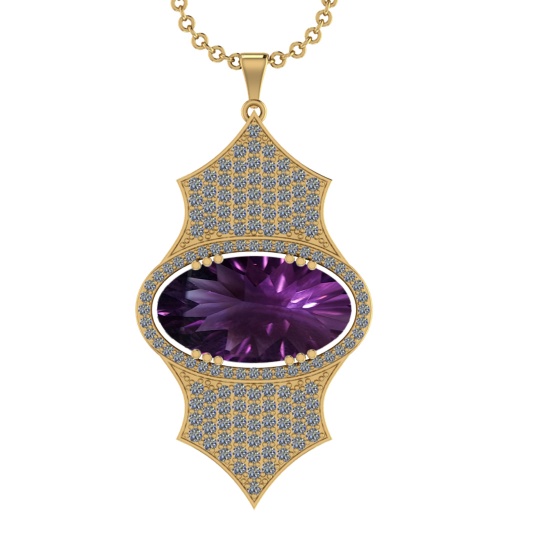36.27 Ctw VS/SI1 Amethyst and Diamond Prong Set 14k Yellow Gold Pendant (AL