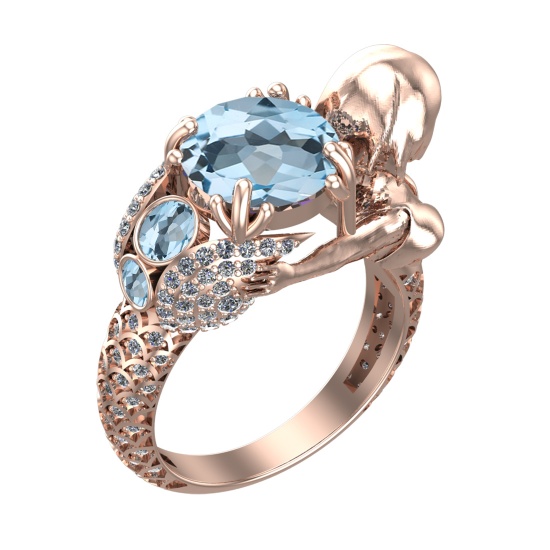 4.92 Ctw VS/SI1 Blue Topaz and Diamond Set 10K Rose Gold Engagement Ring (A
