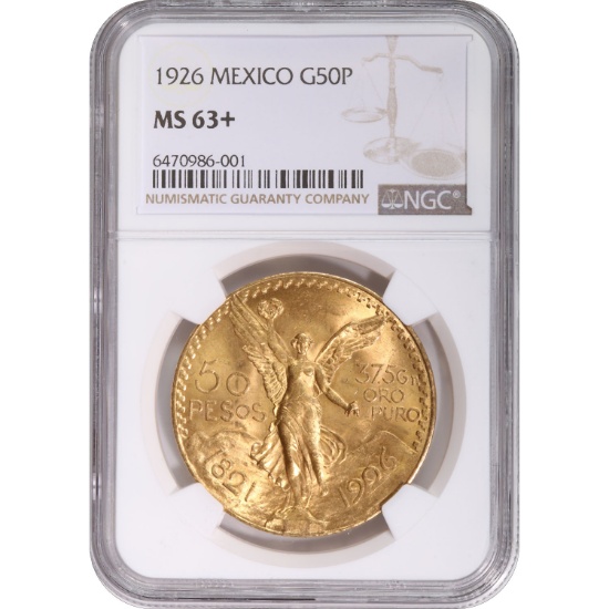 Mexico 50 Pesos Gold 1926 MS63+ NGC