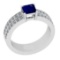 1.10 Ctw VS/SI1 Blue Sapphire And Diamond 14K White Gold Cocktail Ring