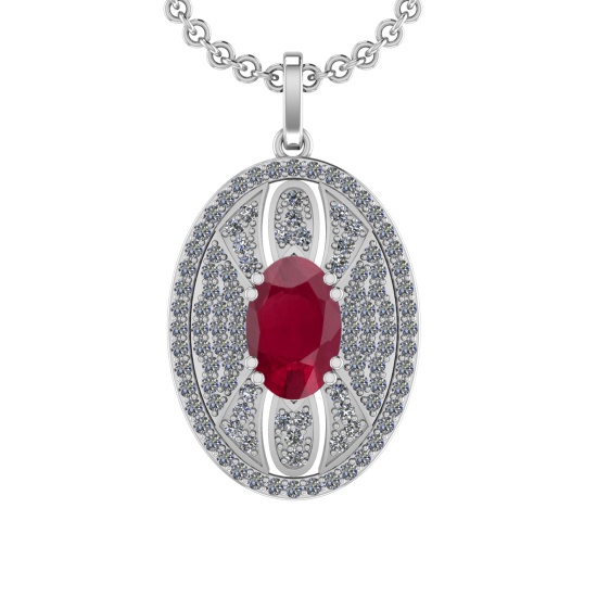5.15 Ctw VS/SI1 Ruby and Diamond 14K White Gold Pendant (ALL DIAMOND ARE LA