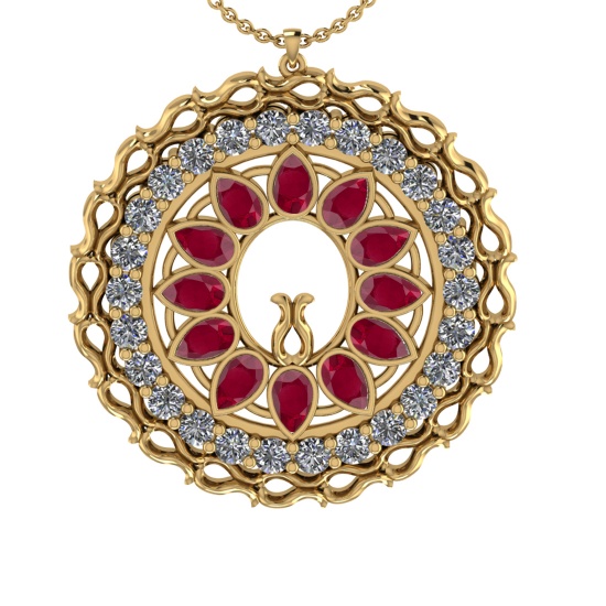 5.86 Ctw VS/SI1 Ruby and Diamond 14k Yellow Gold Pandant (ALL DIAMOND ARE L