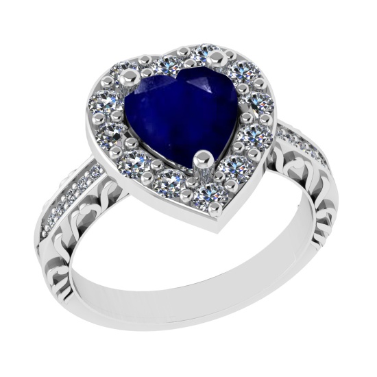 2.52 Ctw VS/SI1 Blue Sapphire And Diamond 14k White Gold Engagement Ring (A