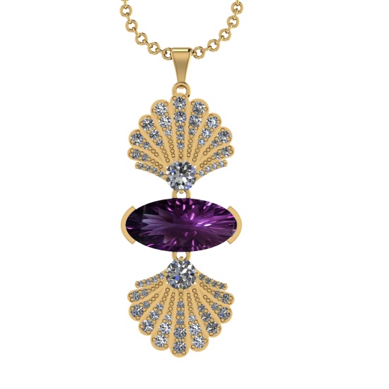 13.85 Ctw VS/SI1 Amethyst and Diamond Prong Set 14k Yellow Gold Pendant (AL