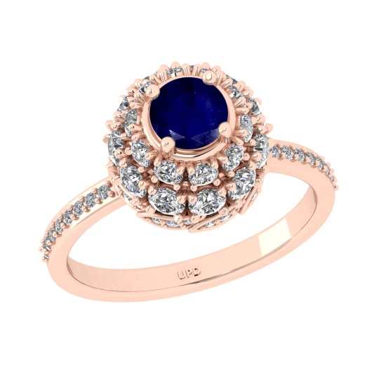 2.00 Ctw VS/SI1 Blue sapphire and Diamond Prong Set 14K Rose Gold Engagemen