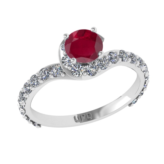 1.67 Ctw VS/SI1 Ruby and Diamond 14k white Gold Engagement Ring (ALL DIAMON