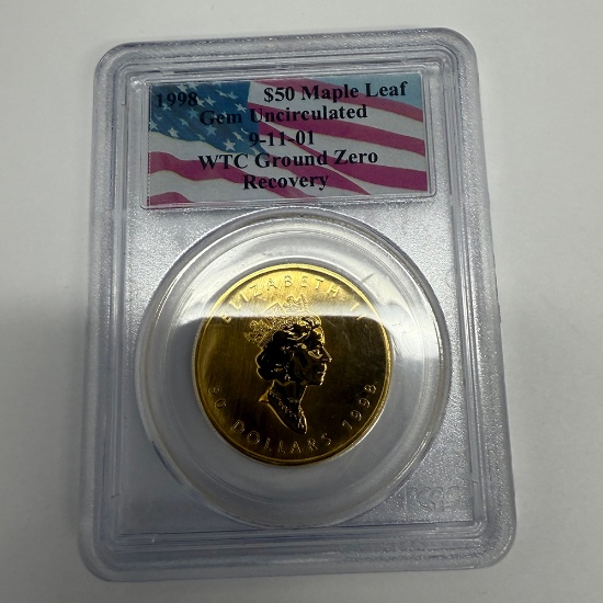 1998 $50 Maple Leaf Gold Coin Gem Uncirculated 9-11 01 WTC Ground Zero Reco
