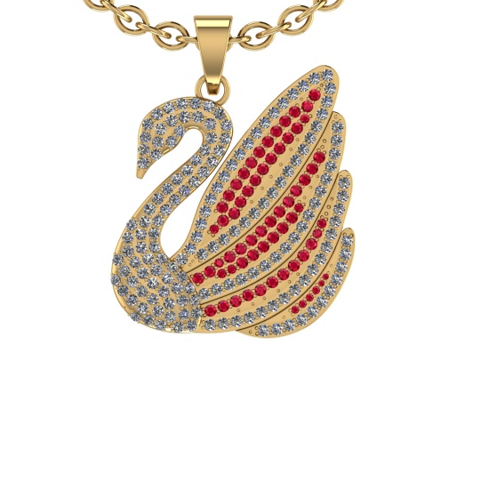 3.04 Ctw VS/SI1 Ruby and Diamond 14K Yellow Gold Necklace (ALL DIAMOND ARE