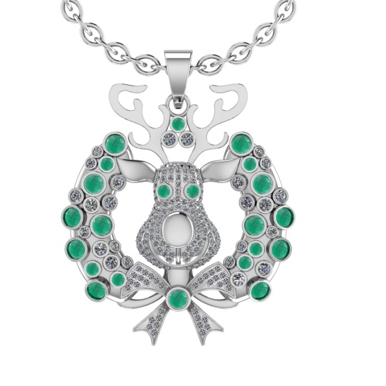 3.02Ctw VS/SI1 Emerald and Diamond 14K White Gold Necklace(ALL DIAMOND ARE